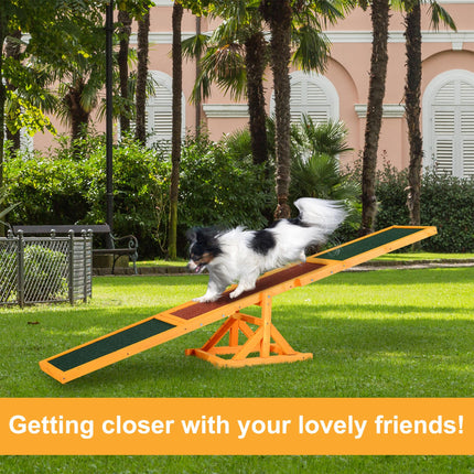 1.8m Wooden Dog Agility Seesaw with Anti-Slip Surface - Natural Brown Green