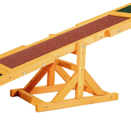 1.8m Wooden Dog Agility Seesaw with Anti-Slip Surface - Natural Brown Green
