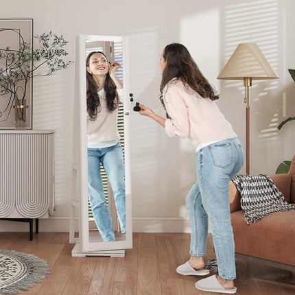 360° Swivel Lockable Jewellery Cabinet with Full Length & Built-In Mirror - White