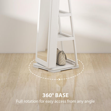 360° Swivel Lockable Jewellery Cabinet with Full Length & Built-In Mirror - White