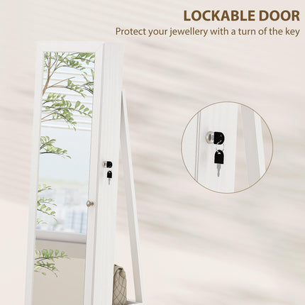 360° Swivel Lockable Jewellery Cabinet with Full Length & Built-In Mirror - White