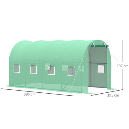 4x2 Metre Walk-In Polytunnel Greenhouse with Zip Door - Green