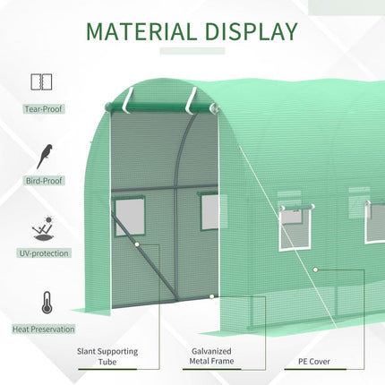 4x2 Metre Walk-In Polytunnel Greenhouse with Zip Door - Green