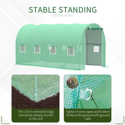 4x2 Metre Walk-In Polytunnel Greenhouse with Zip Door - Green
