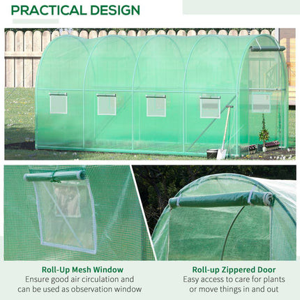 4x2 Metre Walk-In Polytunnel Greenhouse with Zip Door - Green
