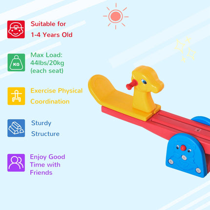Kids Seesaw Teeter Totter 2 Seats with Easy-Grip Handles, 360° Rotation, Safe for 1-4 Years - Multicolor