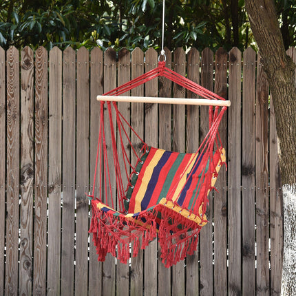 Colourful Striped Hammock Chair Swing with Tassels - Indoor Outdoor Fabric