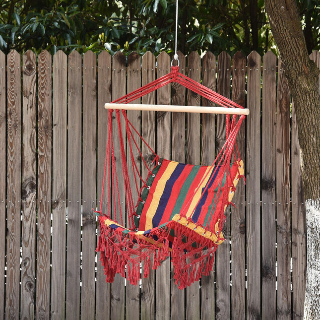 Colourful Striped Hammock Chair Swing with Tassels - Indoor Outdoor Fabric