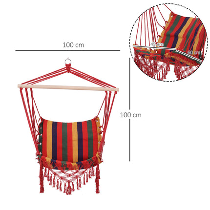 Colourful Striped Hammock Chair Swing with Tassels - Indoor Outdoor Fabric