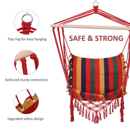 Colourful Striped Hammock Chair Swing with Tassels - Indoor Outdoor Fabric