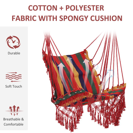 Colourful Striped Hammock Chair Swing with Tassels - Indoor Outdoor Fabric
