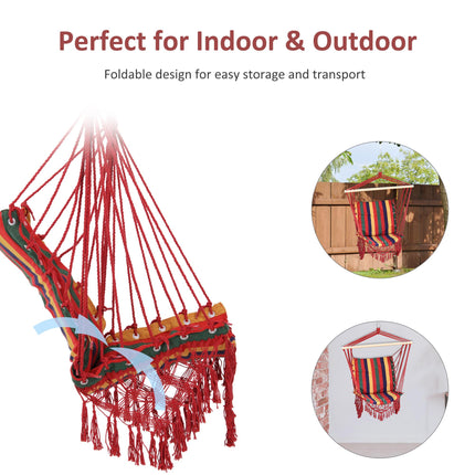 Colourful Striped Hammock Chair Swing with Tassels - Indoor Outdoor Fabric