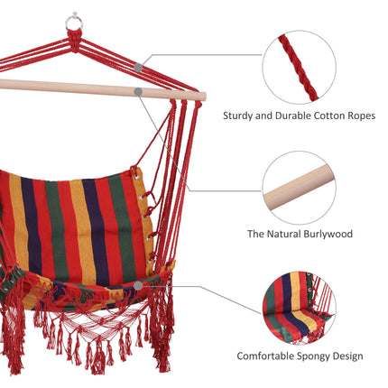 Colourful Striped Hammock Chair Swing with Tassels - Indoor Outdoor Fabric