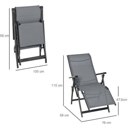Set of 2 Adjustable Outdoor Sun Loungers with Steel Frame - Grey