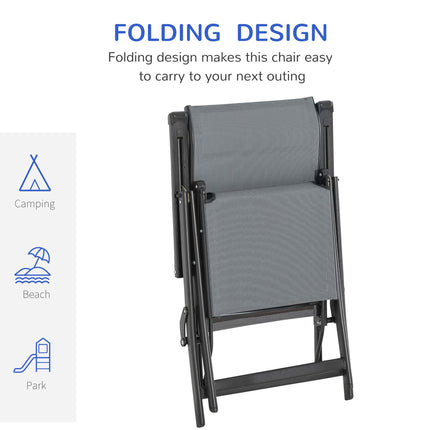 Set of 2 Adjustable Outdoor Sun Loungers with Steel Frame - Grey