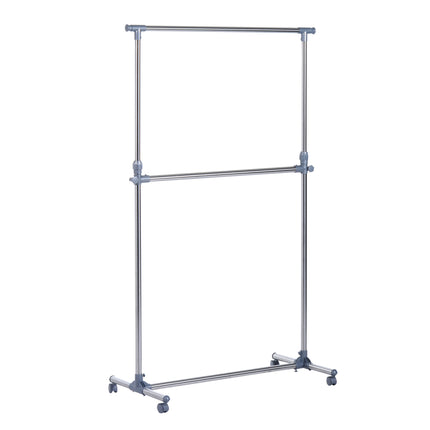 Adjustable Heavy Duty Clothes Hanger Garment Rail with Wheels - Silver & Grey
