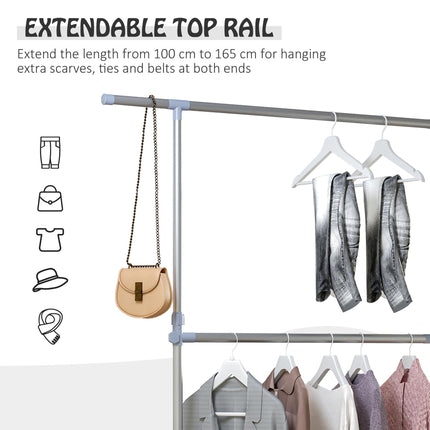 Adjustable Heavy Duty Clothes Hanger Garment Rail with Wheels - Silver & Grey