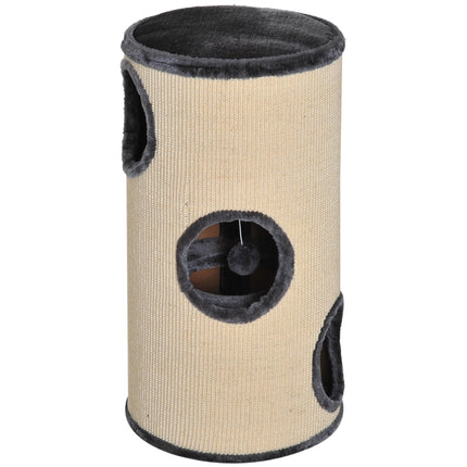 Plush Cat Tree with Scratching Barrel Ф38x70H cm - Beige/Grey