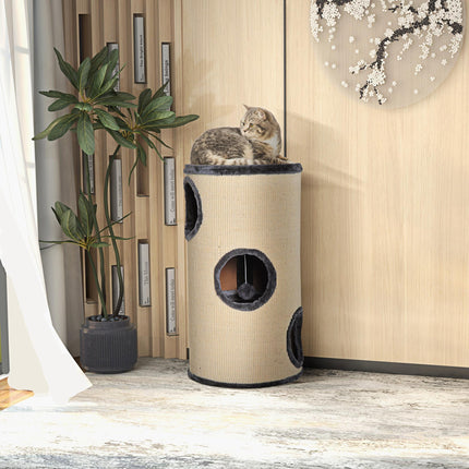 Plush Cat Tree with Scratching Barrel Ф38x70H cm - Beige/Grey