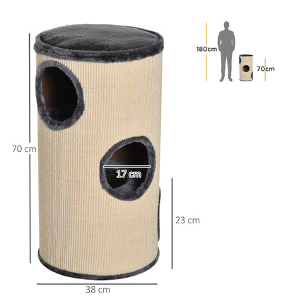 Plush Cat Tree with Scratching Barrel Ф38x70H cm - Beige/Grey