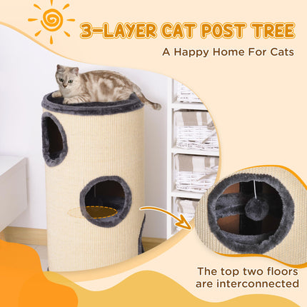 Plush Cat Tree with Scratching Barrel Ф38x70H cm - Beige/Grey