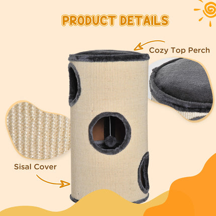 Plush Cat Tree with Scratching Barrel Ф38x70H cm - Beige/Grey