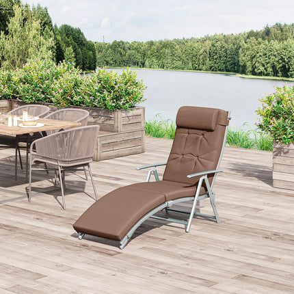 Outdoor Patio Sun Lounger with Adjustable Recliner and Cushion - Brown