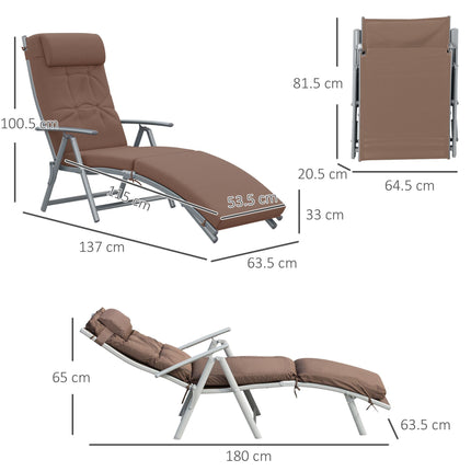 Outdoor Patio Sun Lounger with Adjustable Recliner and Cushion - Brown