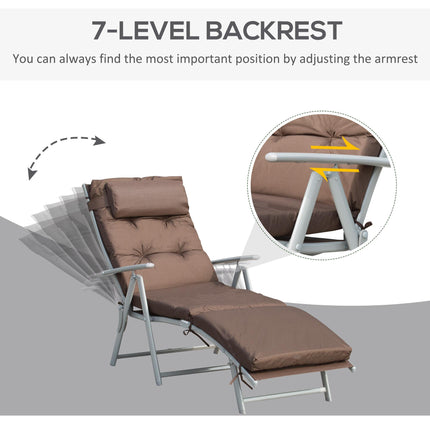 Outdoor Patio Sun Lounger with Adjustable Recliner and Cushion - Brown