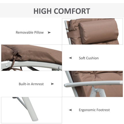 Outdoor Patio Sun Lounger with Adjustable Recliner and Cushion - Brown