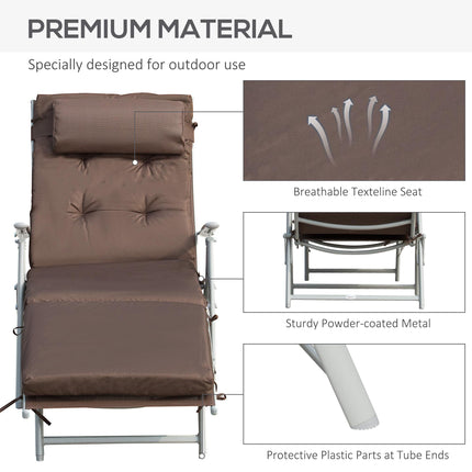 Outdoor Patio Sun Lounger with Adjustable Recliner and Cushion - Brown