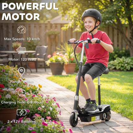 Outdoor Ride-On Powered Scooter for Kids 120W Motor 2x12V Battery - Black