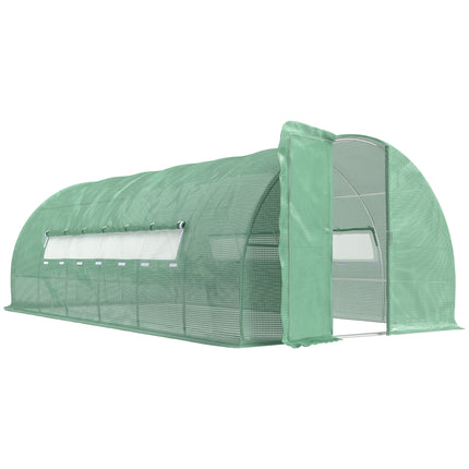3 x 6 Metre Reinforced Polytunnel Greenhouse with Galvanised Steel Frame and Mesh Windows - Green