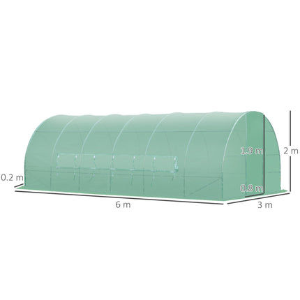 3 x 6 Metre Reinforced Polytunnel Greenhouse with Galvanised Steel Frame and Mesh Windows - Green