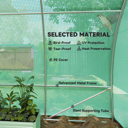 3 x 6 Metre Reinforced Polytunnel Greenhouse with Galvanised Steel Frame and Mesh Windows - Green