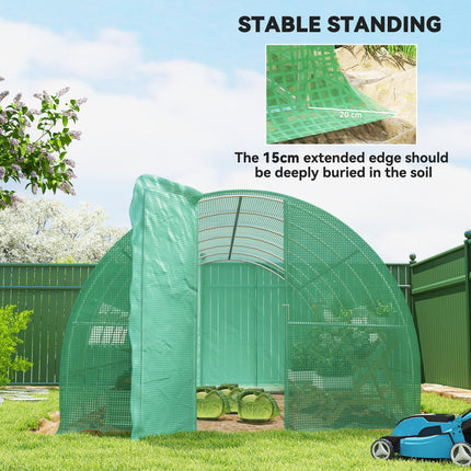 3 x 6 Metre Reinforced Polytunnel Greenhouse with Galvanised Steel Frame and Mesh Windows - Green