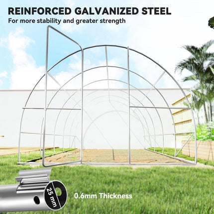 3 x 6 Metre Reinforced Polytunnel Greenhouse with Galvanised Steel Frame and Mesh Windows - Green