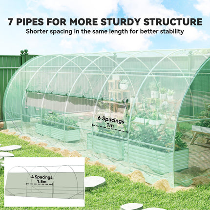 3 x 6 Metre Reinforced Polytunnel Greenhouse with Galvanised Steel Frame and Mesh Windows - Green
