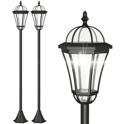 2 PCS Solar Powered LED Garden Lamp Post with Auto Switch 6-8H - Black