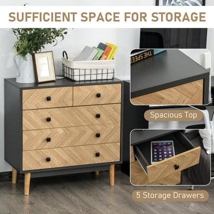 Chest of Drawers, 5 Drawer Storage Cabinet Sideboards with Metal Handles Freesta