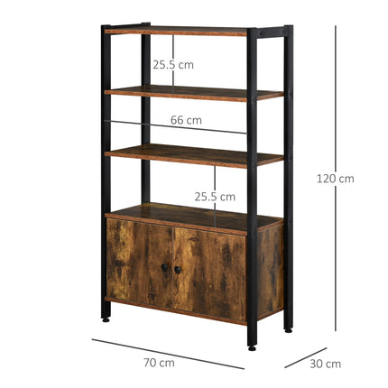 Industrial 3-Tier Bookshelf Storage Cabinet with Doors for Home Office Living Room - Rustic Brown