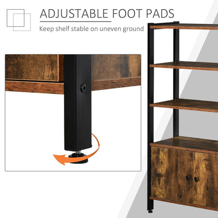 Industrial 3-Tier Bookshelf Storage Cabinet with Doors for Home Office Living Room - Rustic Brown