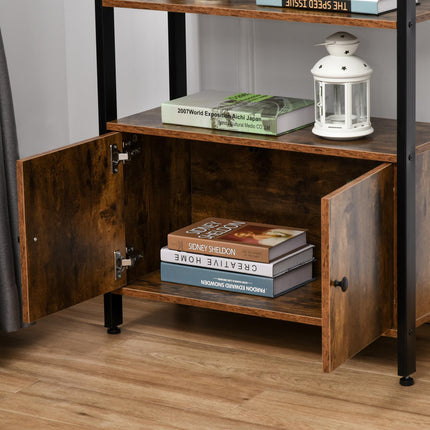Industrial 3-Tier Bookshelf Storage Cabinet with Doors for Home Office Living Room - Rustic Brown