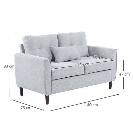 2 Seat Tufted Loveseat Sofa with Wooden Legs for Living Room, Dining Room, Office - Light Grey