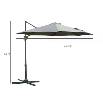 3 Metre Patio Offset Parasol with Fade Resistant Polyester Canopy - Dark Grey