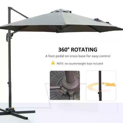 3 Metre Patio Offset Parasol with Fade Resistant Polyester Canopy - Dark Grey