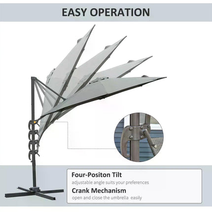 3 Metre Patio Offset Parasol with Fade Resistant Polyester Canopy - Dark Grey