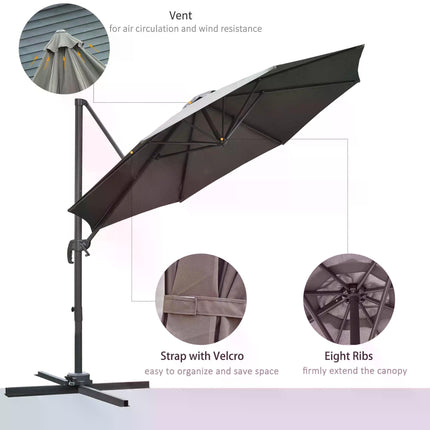 3 Metre Patio Offset Parasol with Fade Resistant Polyester Canopy - Dark Grey