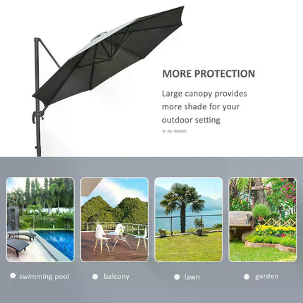 3 Metre Patio Offset Parasol with Fade Resistant Polyester Canopy - Dark Grey