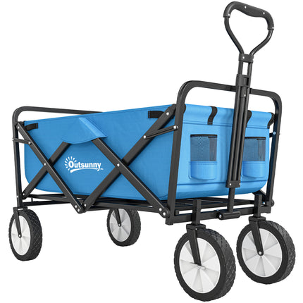 Folding Garden Trolley Cart with Steel Frame and Telescopic Handle - Blue